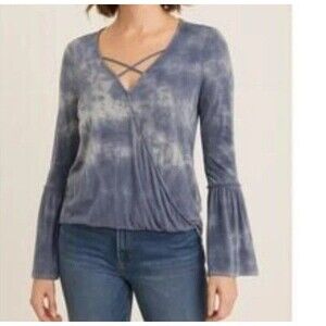 2 American Eagle Blouses Size M Blue/Purple Dye Tie Long Flare Sleeves Soft &...